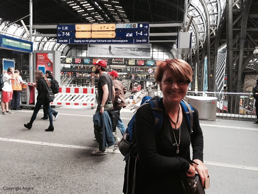 Grabbing a coffee at Hamburg station.