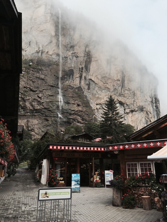 View from behind our cabin to waterfall.