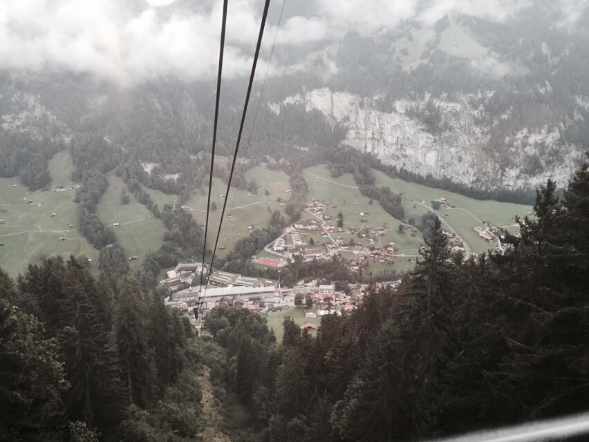 Riding the Murren Cable Car.