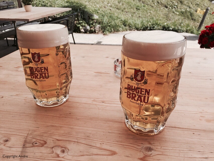 Two 500 ml of Swiss draft for two tired hikers.