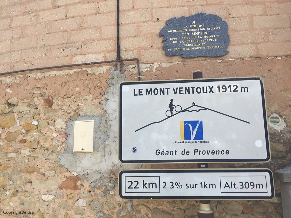 Bedoin is the official start of the climb. Zoom in and look at the plaque.
